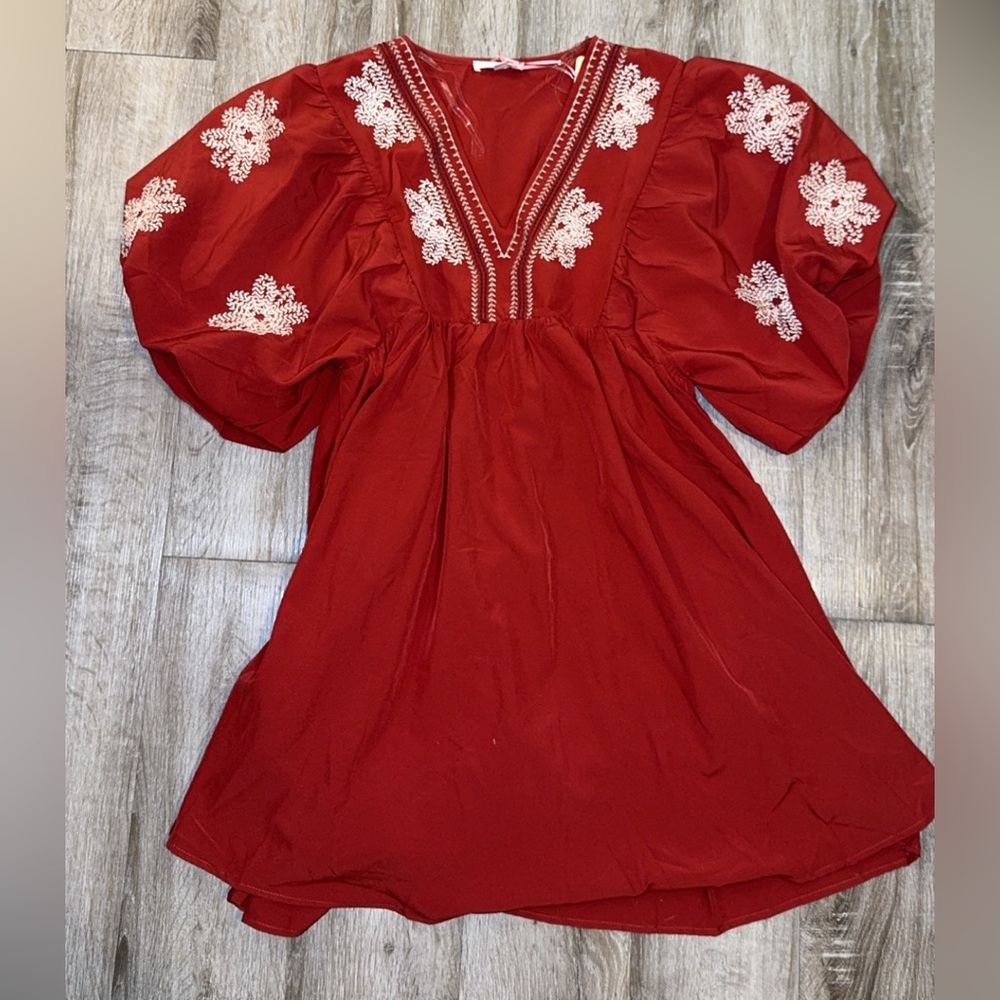Embroidered Maroon Mini Dress, Burgundy Dress, Scarlet Mini Dress